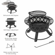 Shinerich - 24” Fire Pit With Grill - Fire Pit